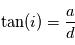 \tan (i) = \frac{a}{d}