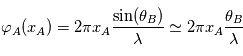\varphi_A(x_A) = 2 \pi x_A \frac{\sin(\theta_B)}{\lambda} \simeq 2 \pi x_A \frac{\theta_B}{\lambda}