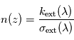 n(z) = \frac{k_{\mathrm{ext}}(\lambda)}{\sigma_{\mathrm{ext}}(\lambda)}