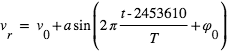 v_r = v_0 + a*sin(2*π*((t-2453610)/T) + φ_0) 