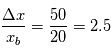 \frac{\Delta x}{x_b} = \frac{50}{20} = 2.5