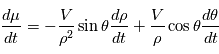 \frac{d \mu }{dt} = - \frac{V}{\rho^2} \sin \theta \frac{d\rho}{dt}+\frac{V}{\rho} \cos \theta \frac{d\theta}{dt}