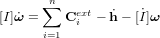 [I] \dot{\boldsymbol\omega} = \sum_{i=1}^{n}{\bold C_i^{ext} - \dot{\bold h} - \dot{[I]} \boldsymbol\omega}
