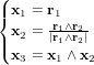 \begin{cases} \bold x_1 = \bold r_1 \\ \bold x_2 = \frac{\bold r_1 \wedge \bold r_2}{|\bold r_1 \wedge \bold r_2|} \\ \bold x_3 = \bold x_1 \wedge \bold x_2 \end{cases}
