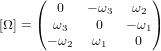 [\Omega] = \begin{pmatrix} 0 & -\omega_3 & \omega_2 \\ \omega_3 & 0 & -\omega_1 \\ -\omega_2 & \omega_1 & 0 \end{pmatrix}
