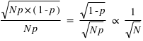 sqrt(N*p*(1-p))/(N*p) = sqrt(1-p)/sqrt(N*p) prop 1/sqrt(N)